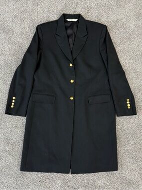 Vintage Austin Reed 100% Wool Black Gold Button Women’s Coat US 14 Made In USA